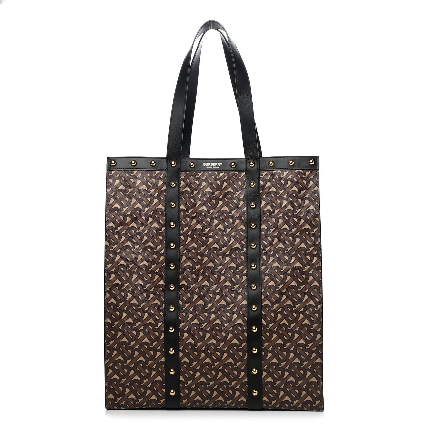 E-Canvas Monogram Studded Medium Portrait Tote Bag Black
