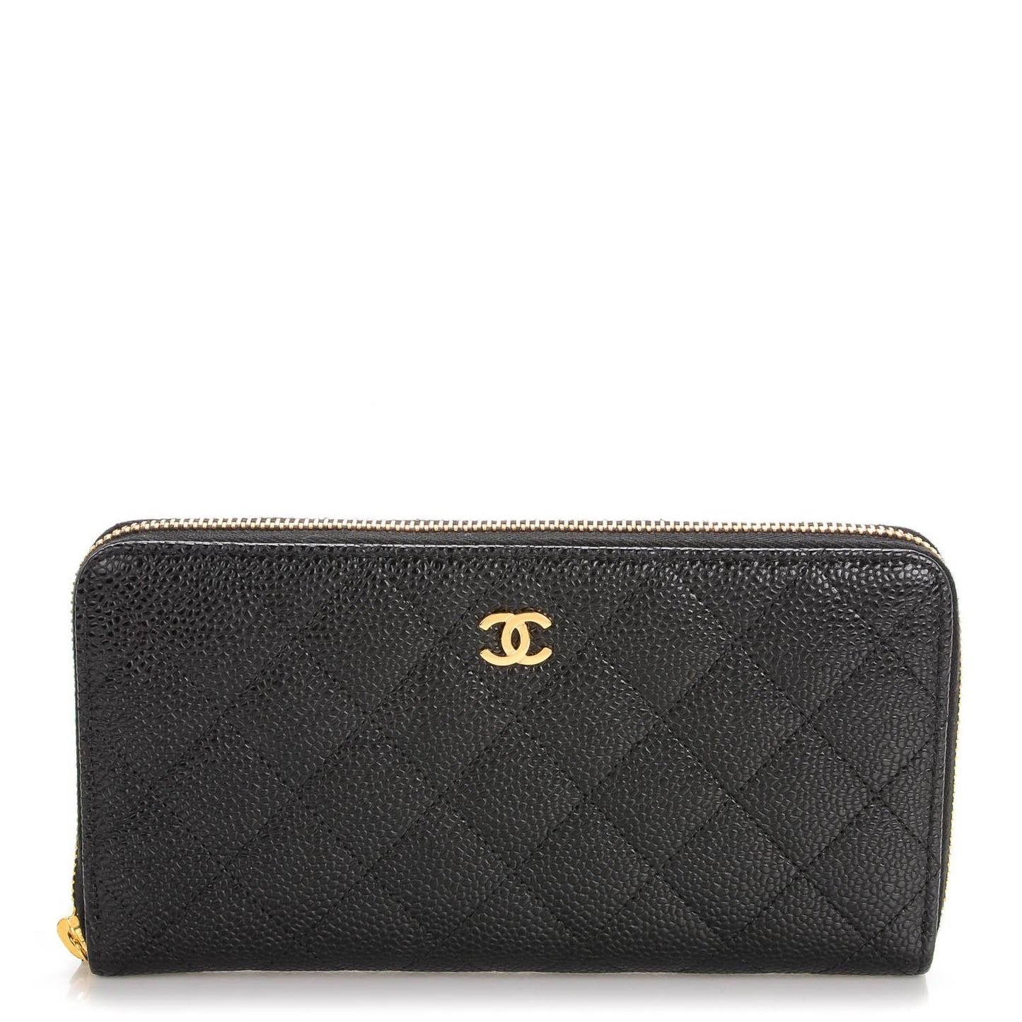Caviar Quilted Large Gusset Zip Around Wallet Black