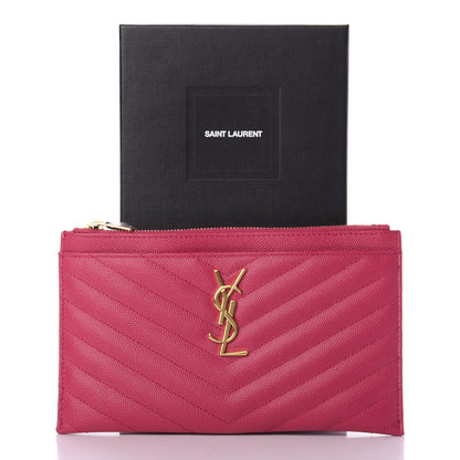 Saint Laurent Grain De Poudre Chevron Monogram Bill Pouch Bright Pink 9 of 9