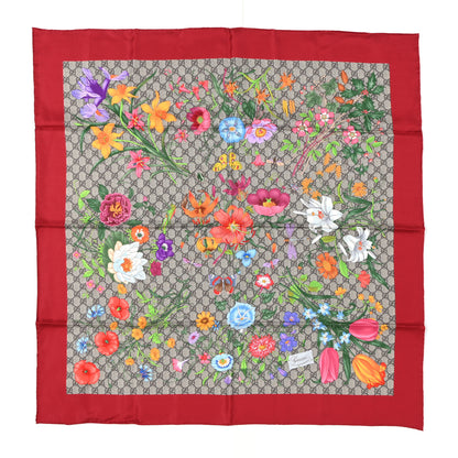 Gucci Silk Twill GG Monogram Special Florio Square Scarf Beige Red 2 of 24