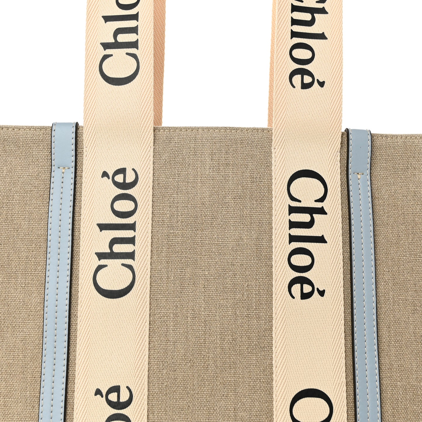 Linen Calfskin Medium Woody Ribbon Tote White Light Blue
