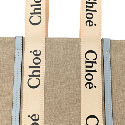 Chloe Linen Calfskin Medium Woody Ribbon Tote White Light Blue 7 of 9