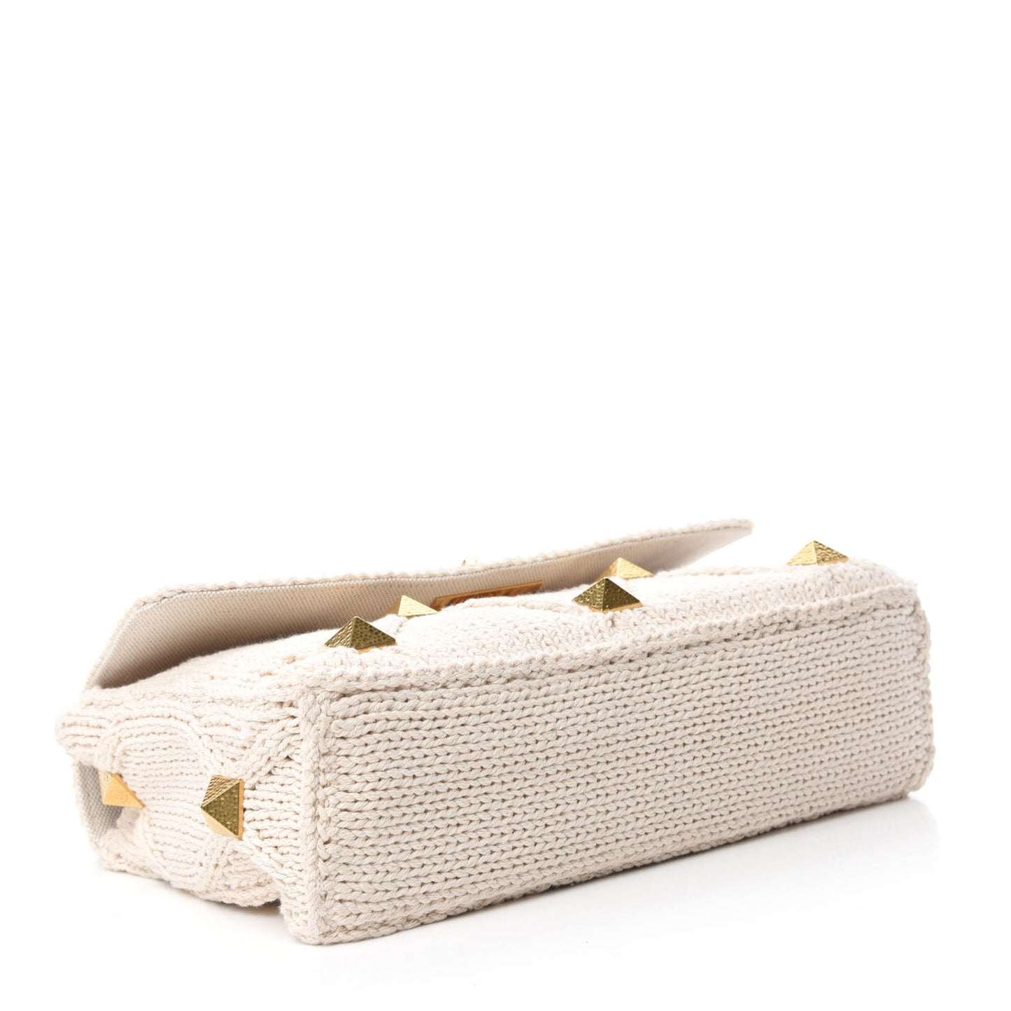 Knit Large Roman Stud Shoulder Bag Ecru