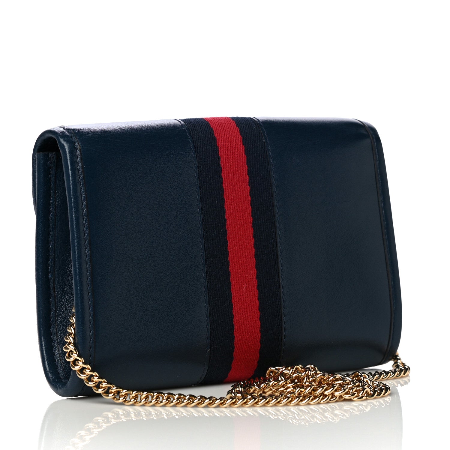 Gucci Textured Calfskin Web Mini Rajah Slim Flap Shoulder Bag Blue 2 of 12