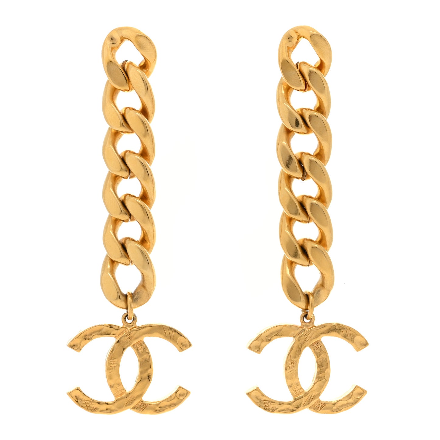 Metal CC Pick Drop Earrings Gold