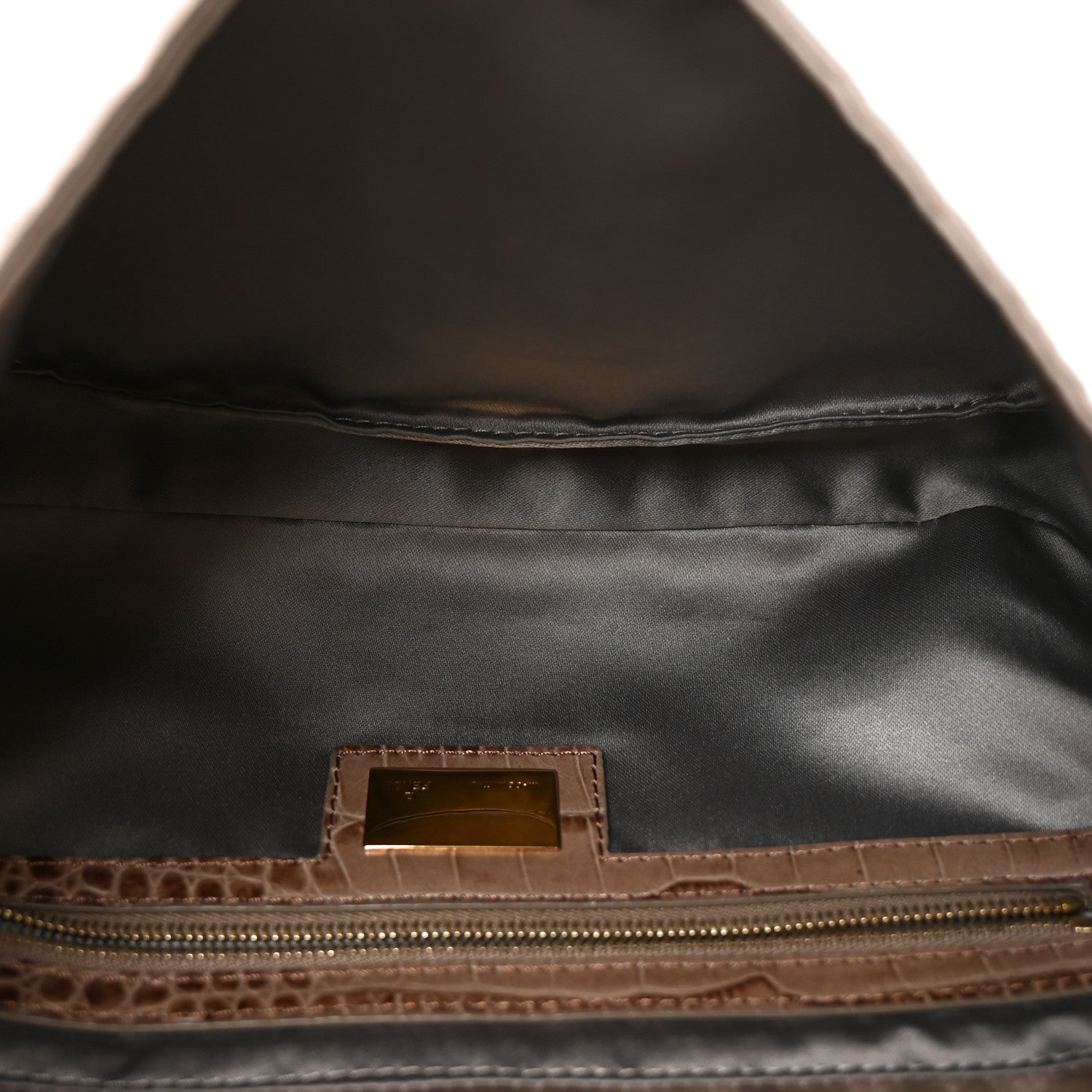 Fendi Satin Calfskin Crystal Crocodile Embossed Baguette Grey 5 of 10