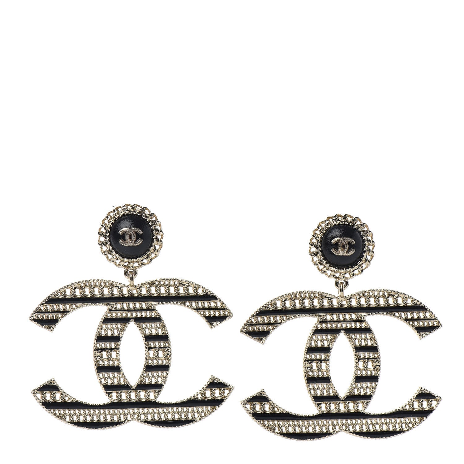 Chanel Metal Enamel Chain CC Clip On Earrings Gold Black 1 of 4