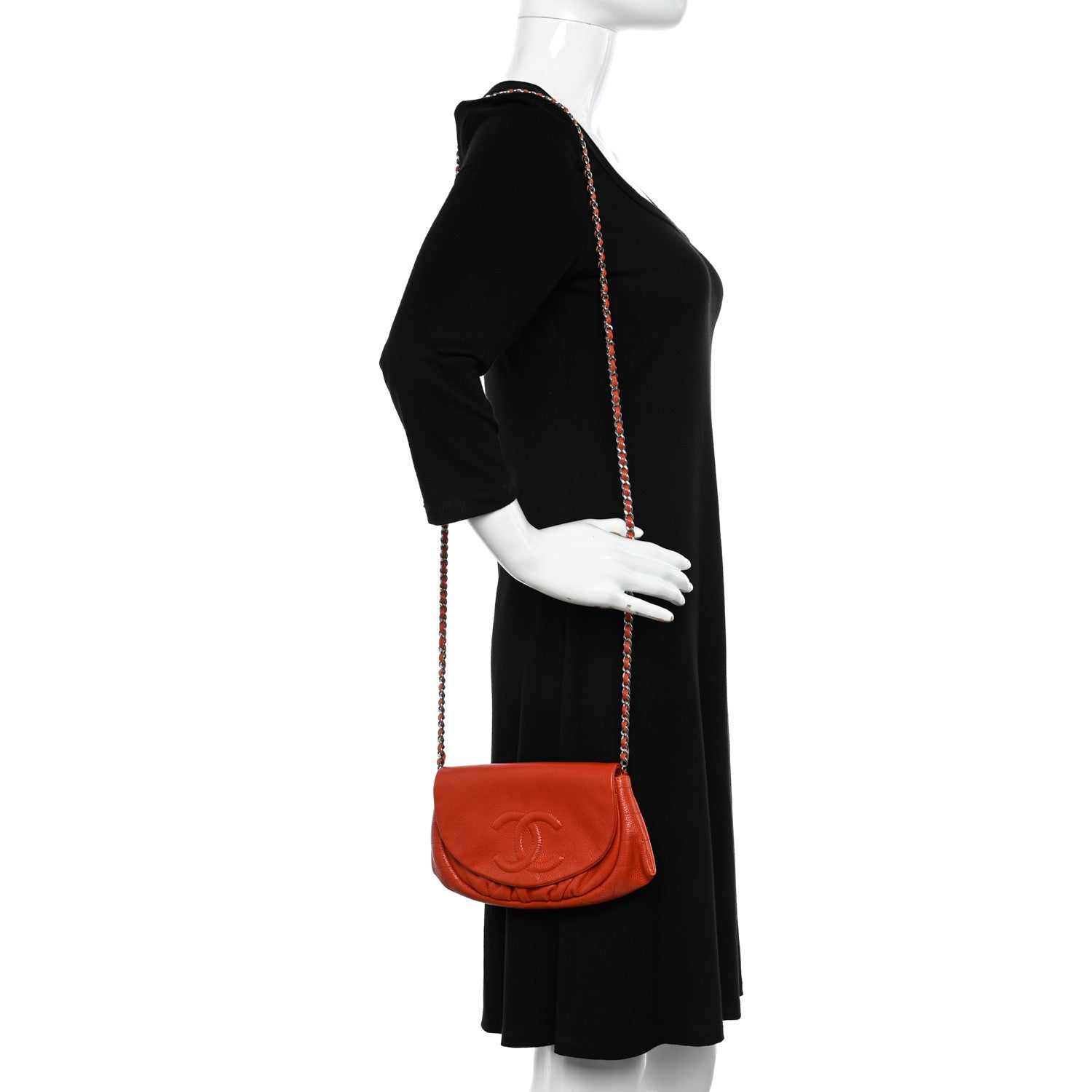 Chanel Caviar Half Moon Wallet On Chain WOC Red 2 of 11