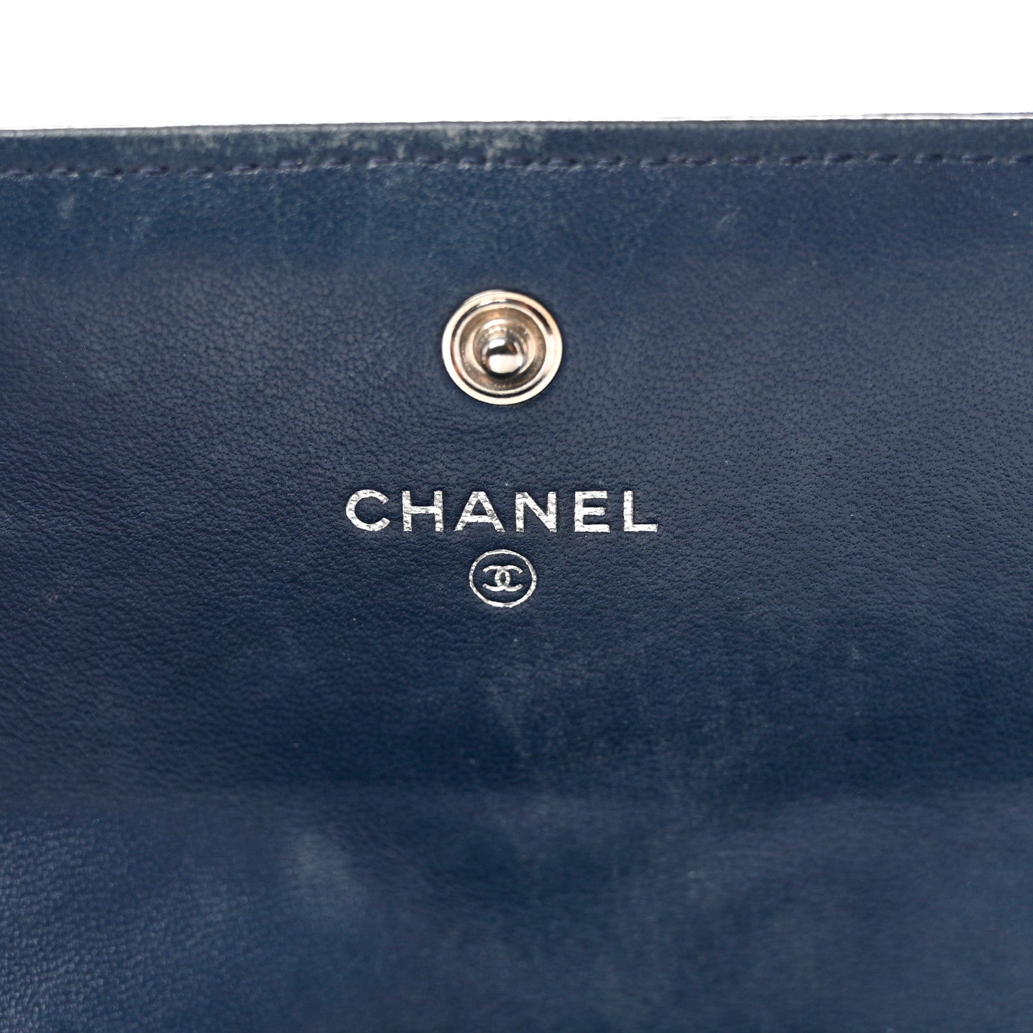 Chanel Lambskin Embossed Camellia Large Gusset Flap Wallet Navy 7 of 9