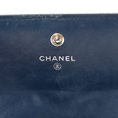 Chanel Lambskin Embossed Camellia Large Gusset Flap Wallet Navy 7 of 9