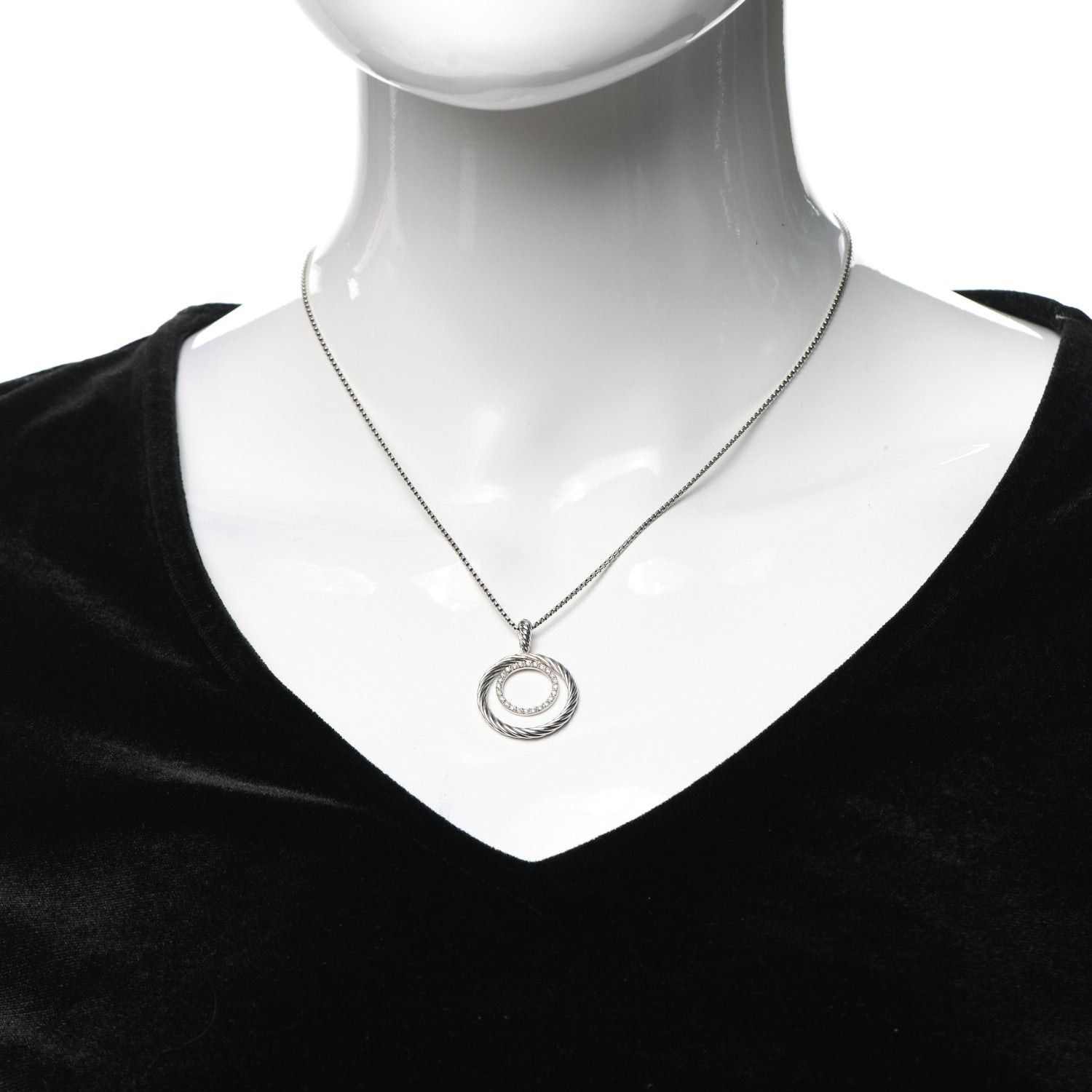 David Yurman Sterling Silver Diamond Mobile Circle Pendant Necklace 2 of 4