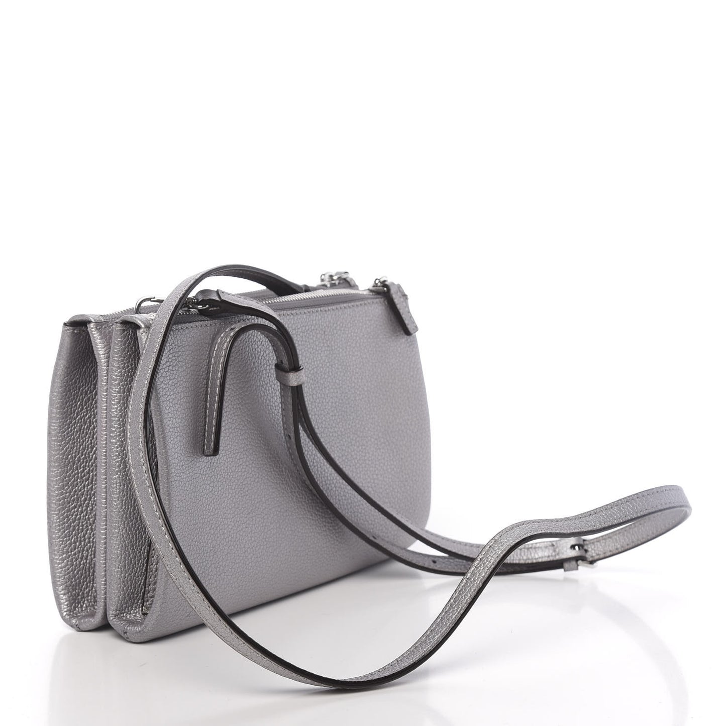 Grained Calfskin Milla Double Crossbody Bag Spike Silver