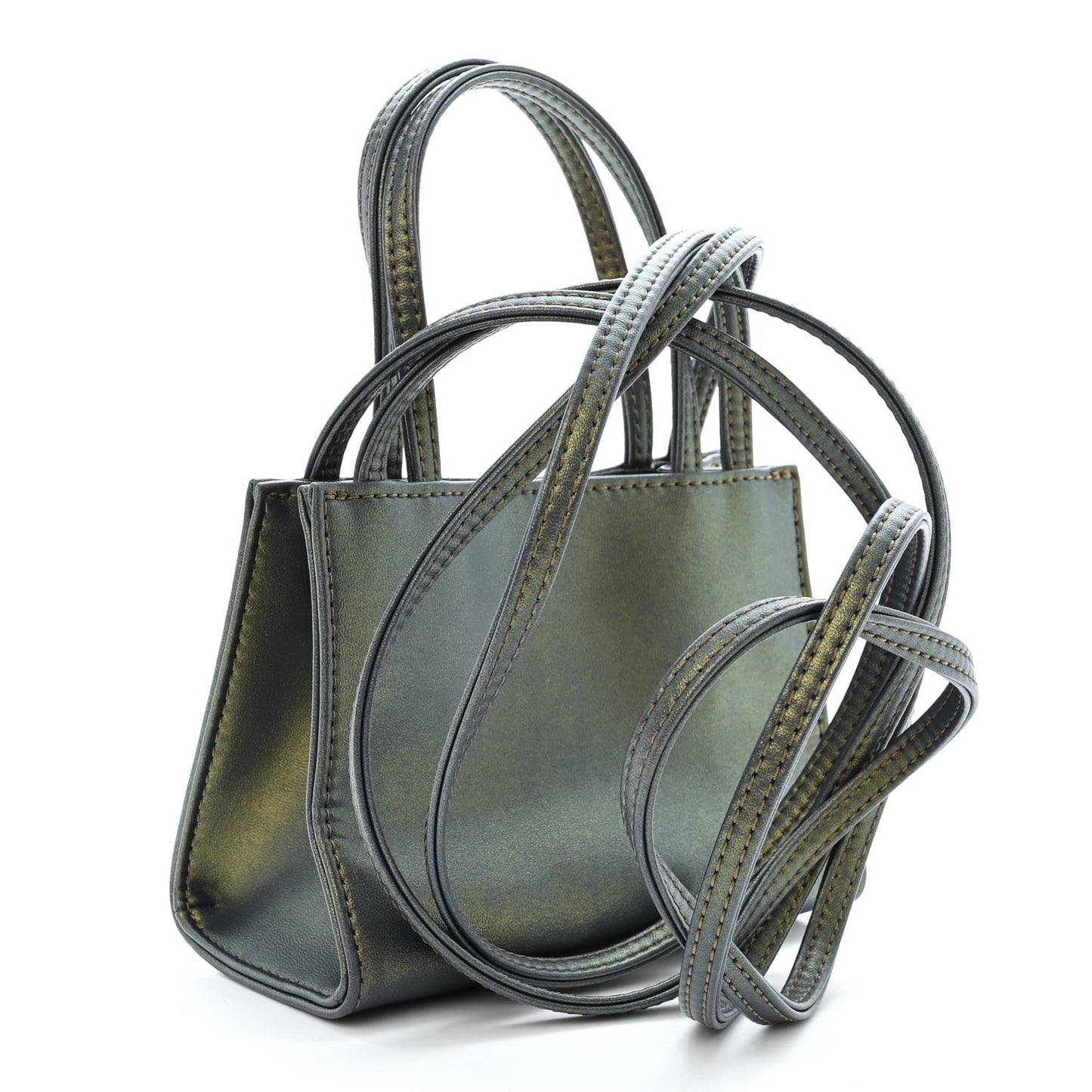 Metallic Vegan Leather Small Shopping Bag Acid