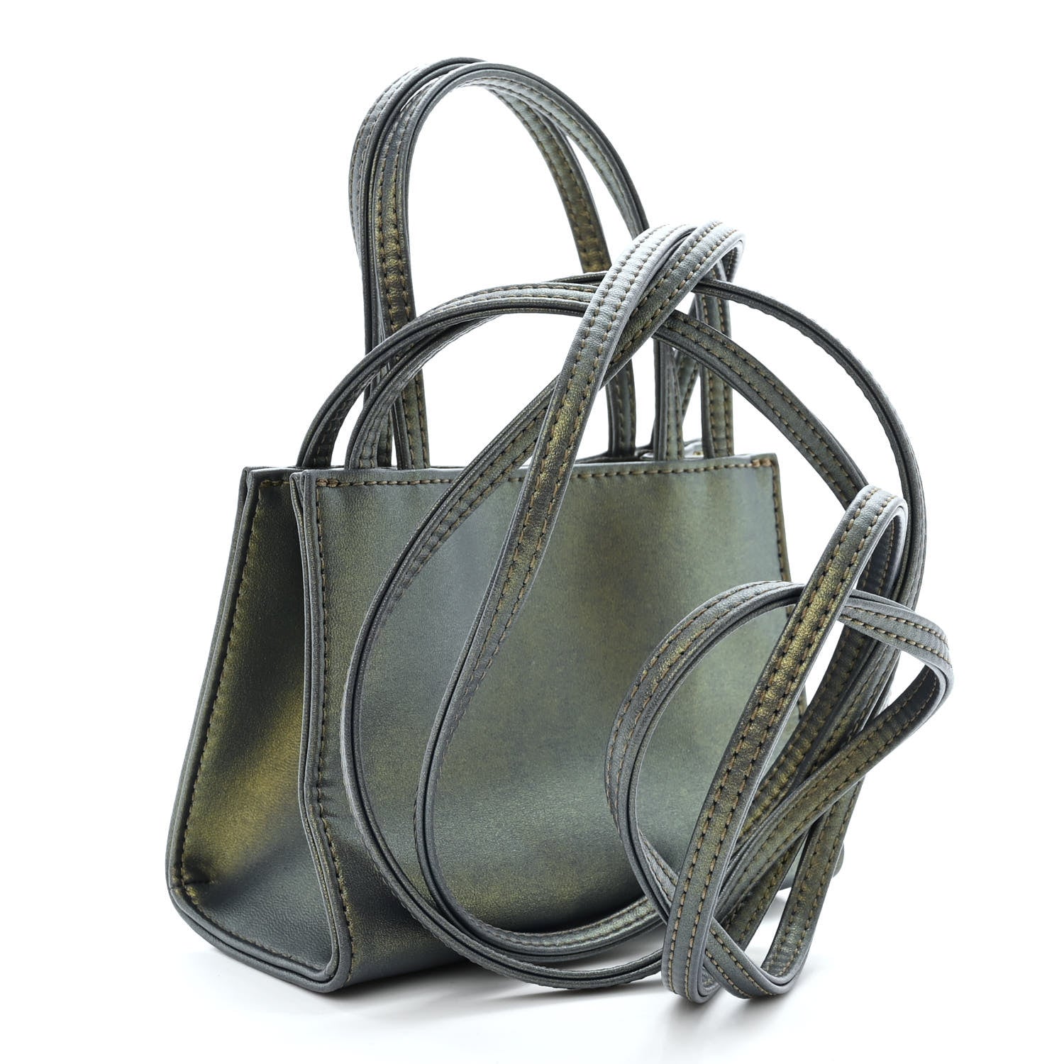 Telfar Metallic Vegan Leather Small Shopping Bag Acid 3 of 11