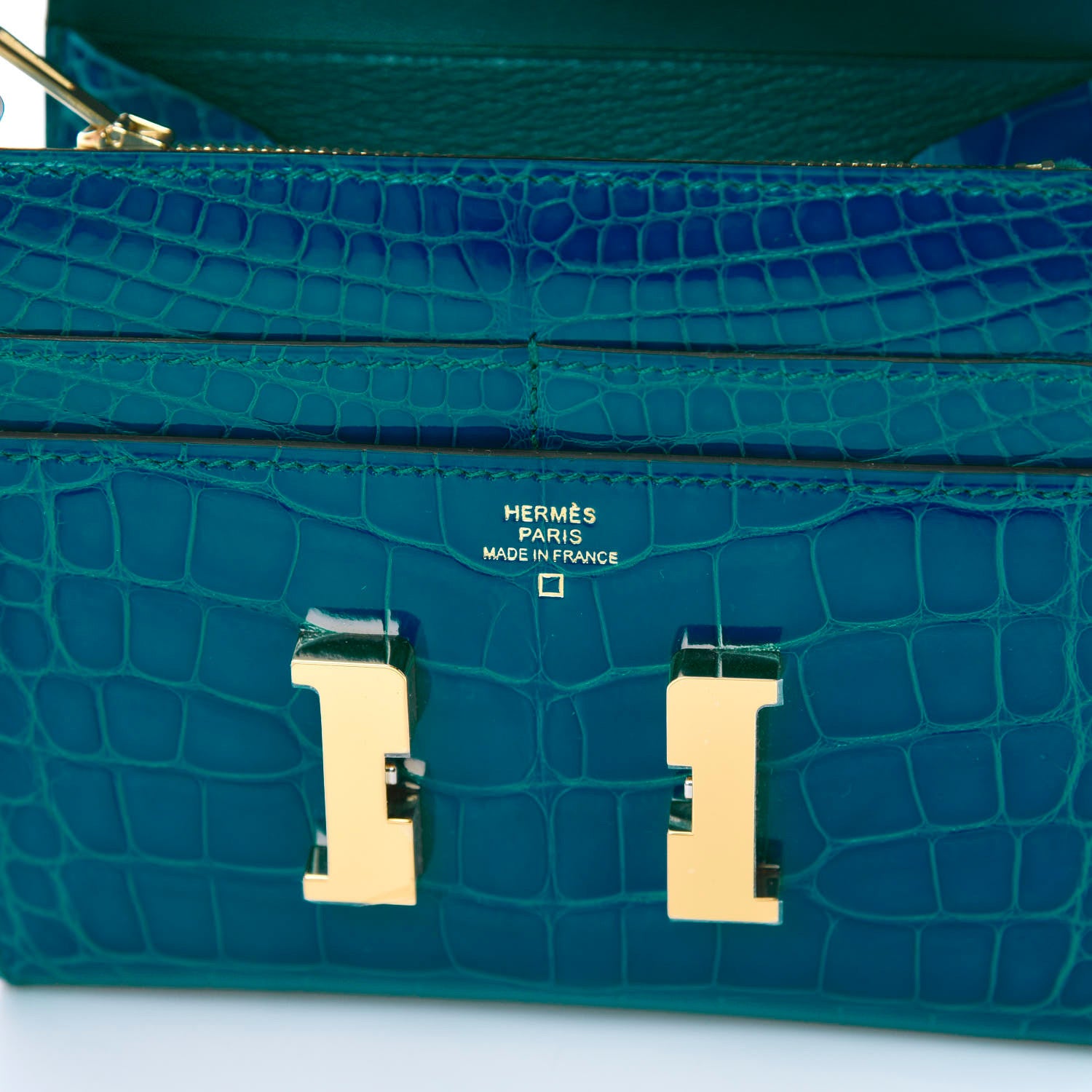 Hermes Shiny Alligator Constance Short Wallet Bleu Izmir 6 of 8