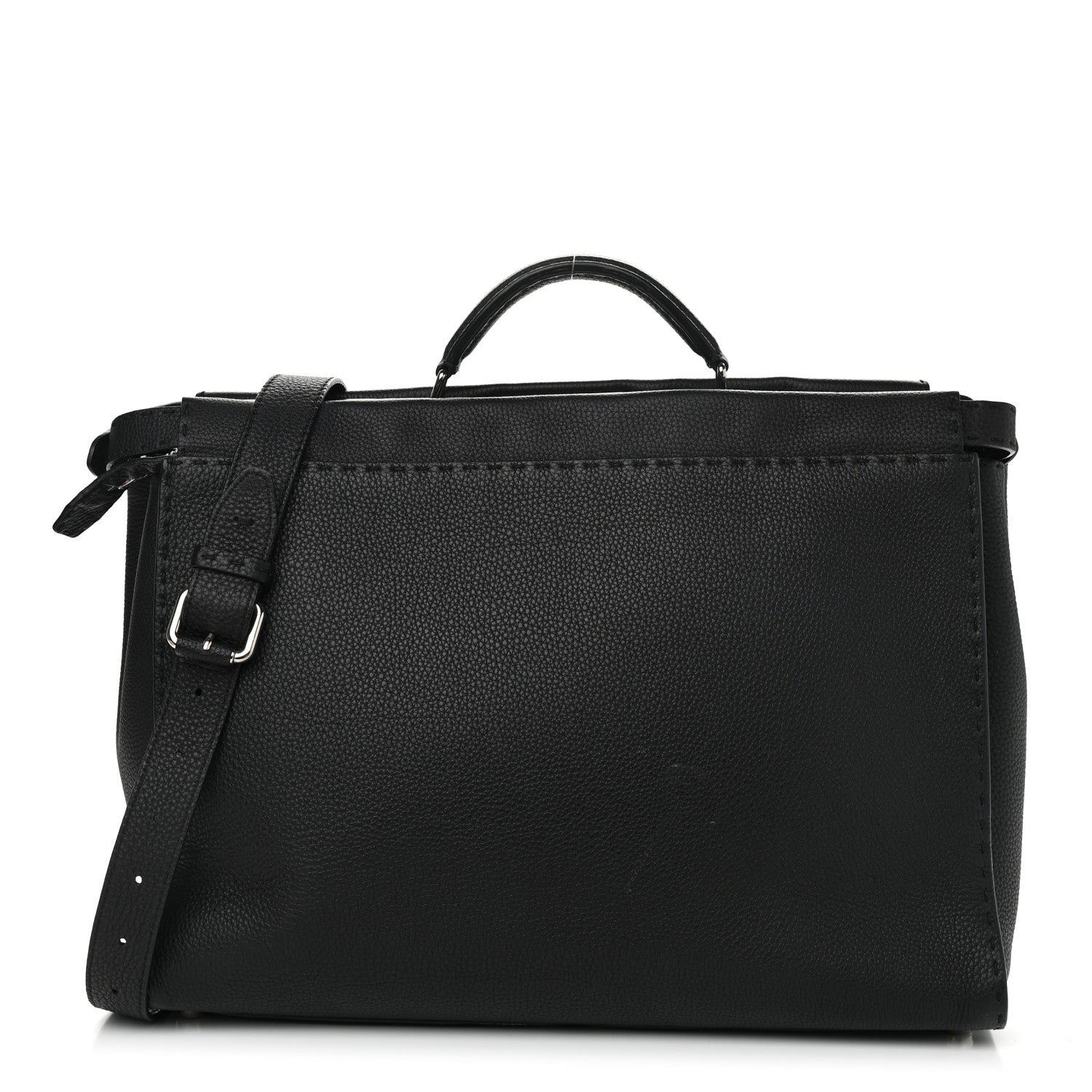 Fendi Cuoio Romano Selleria Large Mens Peekaboo Iconic Essential Satchel Black 1 of 12