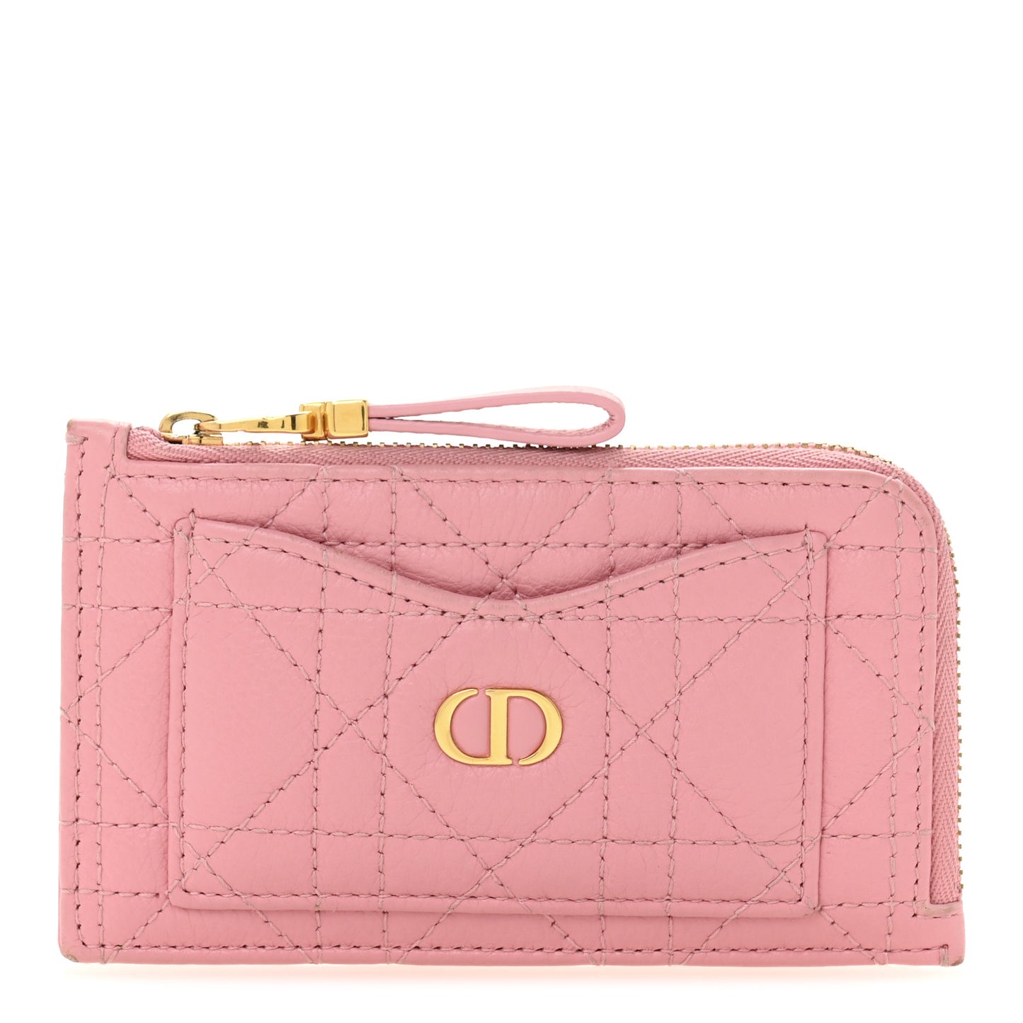 Supple Calfskin Cannage Caro Cosmos Zipped Card Holder Pink