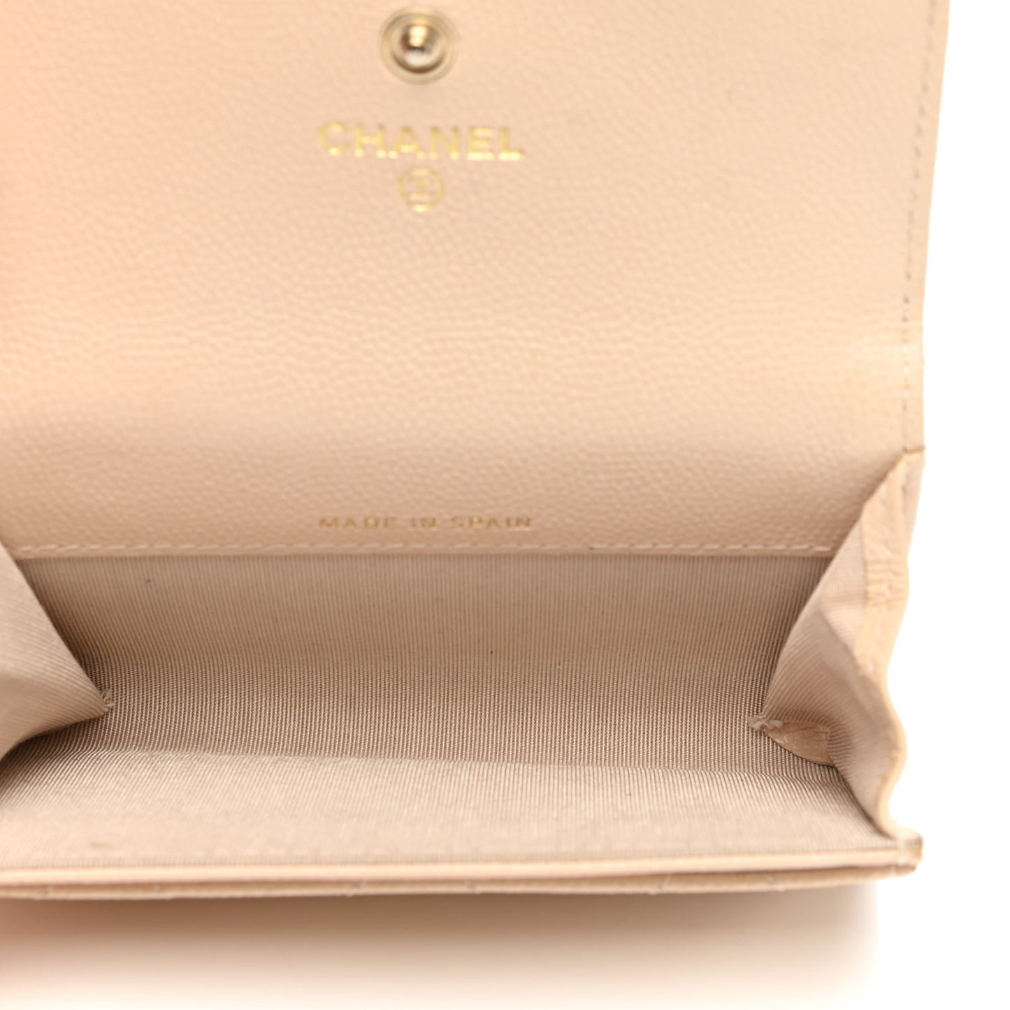 Caviar Pearl Quilted Coco Candy Flap Card Holder Beige