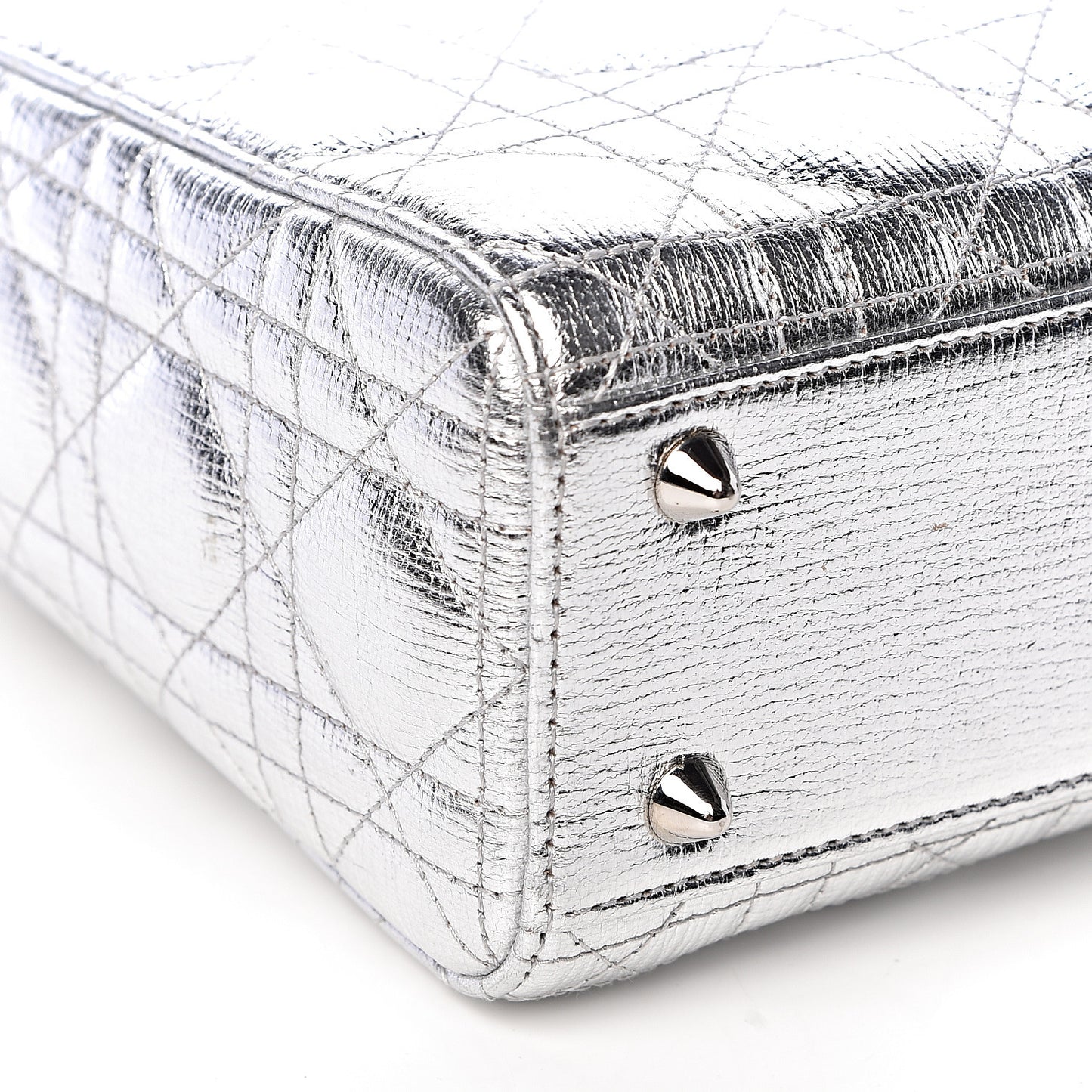 Metallic Grained Calfskin Cannage Small Lucky Badges My Lady Dior Silver