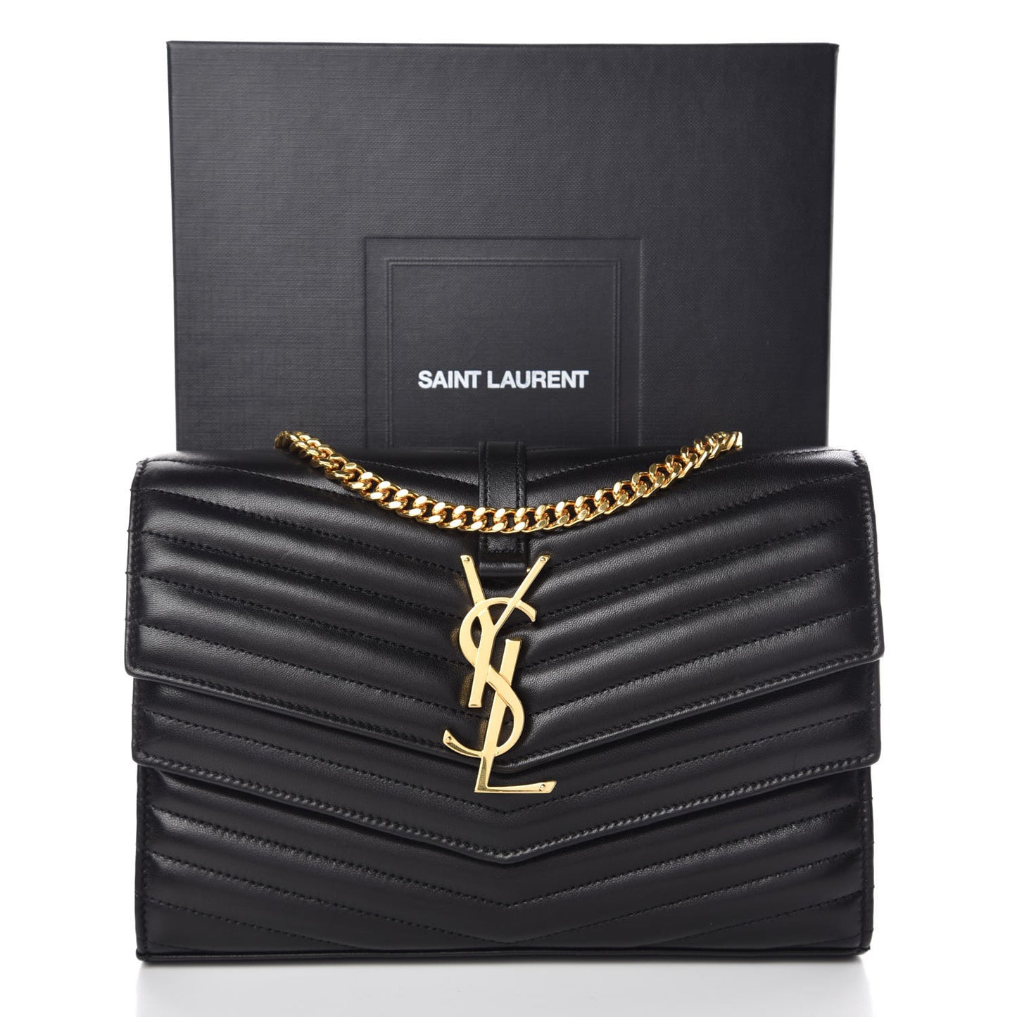 Lambskin Matelasse Chevron Monogram Sulpice Chain Wallet Black