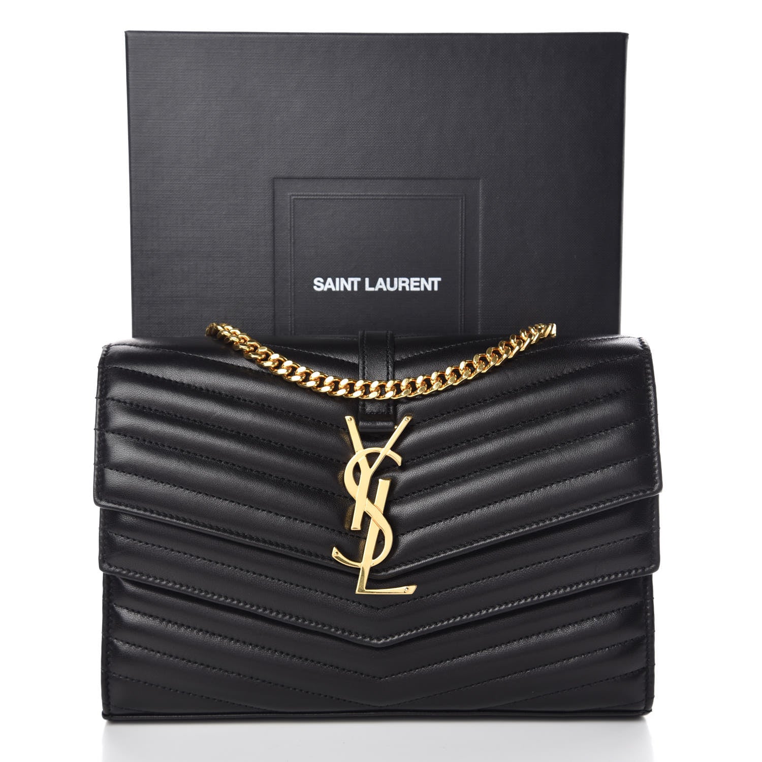 Saint Laurent Lambskin Matelasse Chevron Monogram Sulpice Chain Wallet Black 11 of 11
