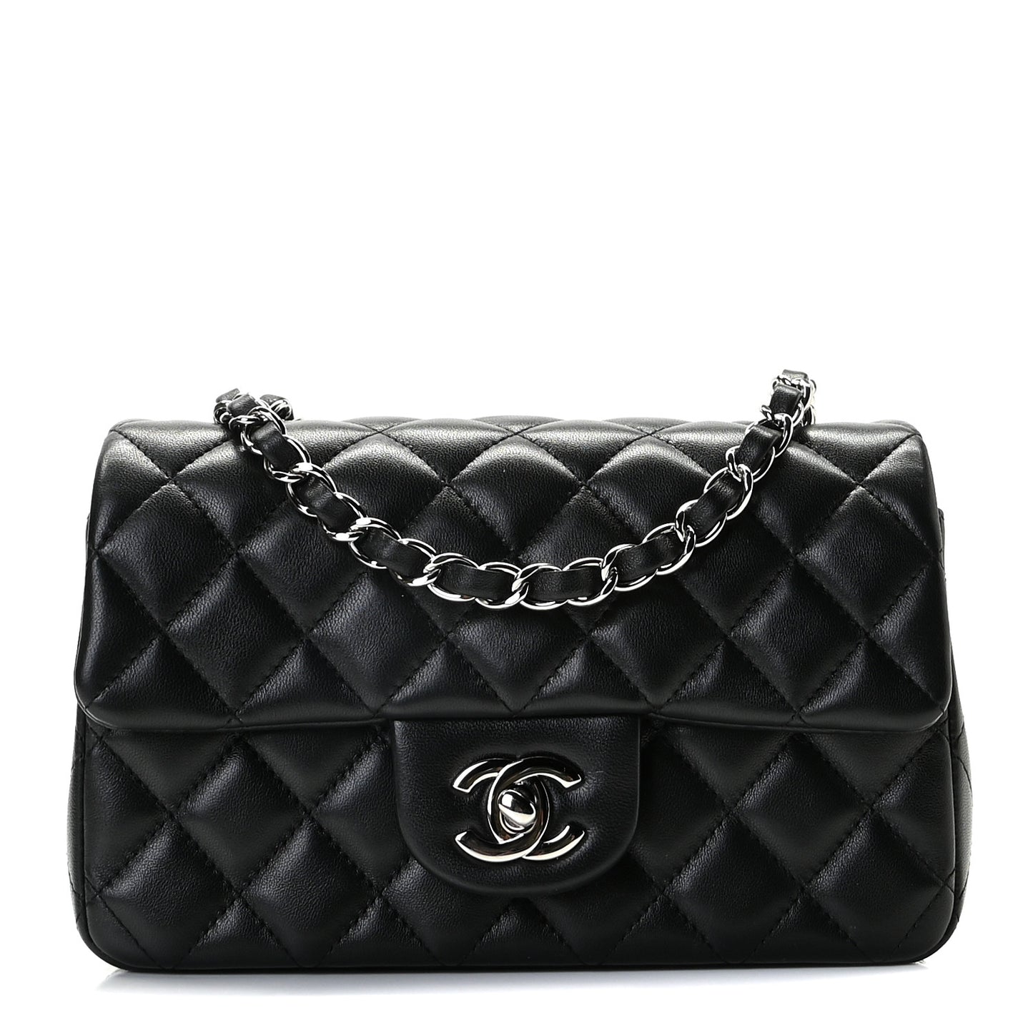 Lambskin Quilted Mini Rectangular Flap Black