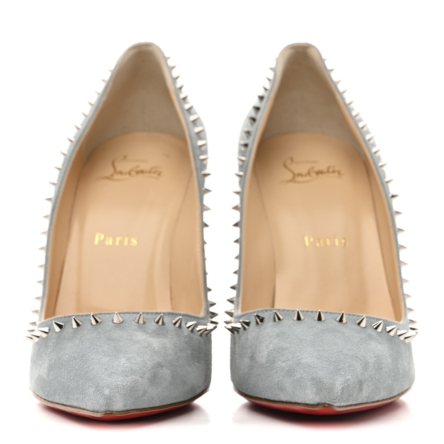 Christian Louboutin Veau Velours Anjalina 100 Pumps 38.5 Silver Green 3 of 9