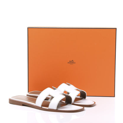 Hermes Box Calfskin Oran Sandals 37 White 9 of 9