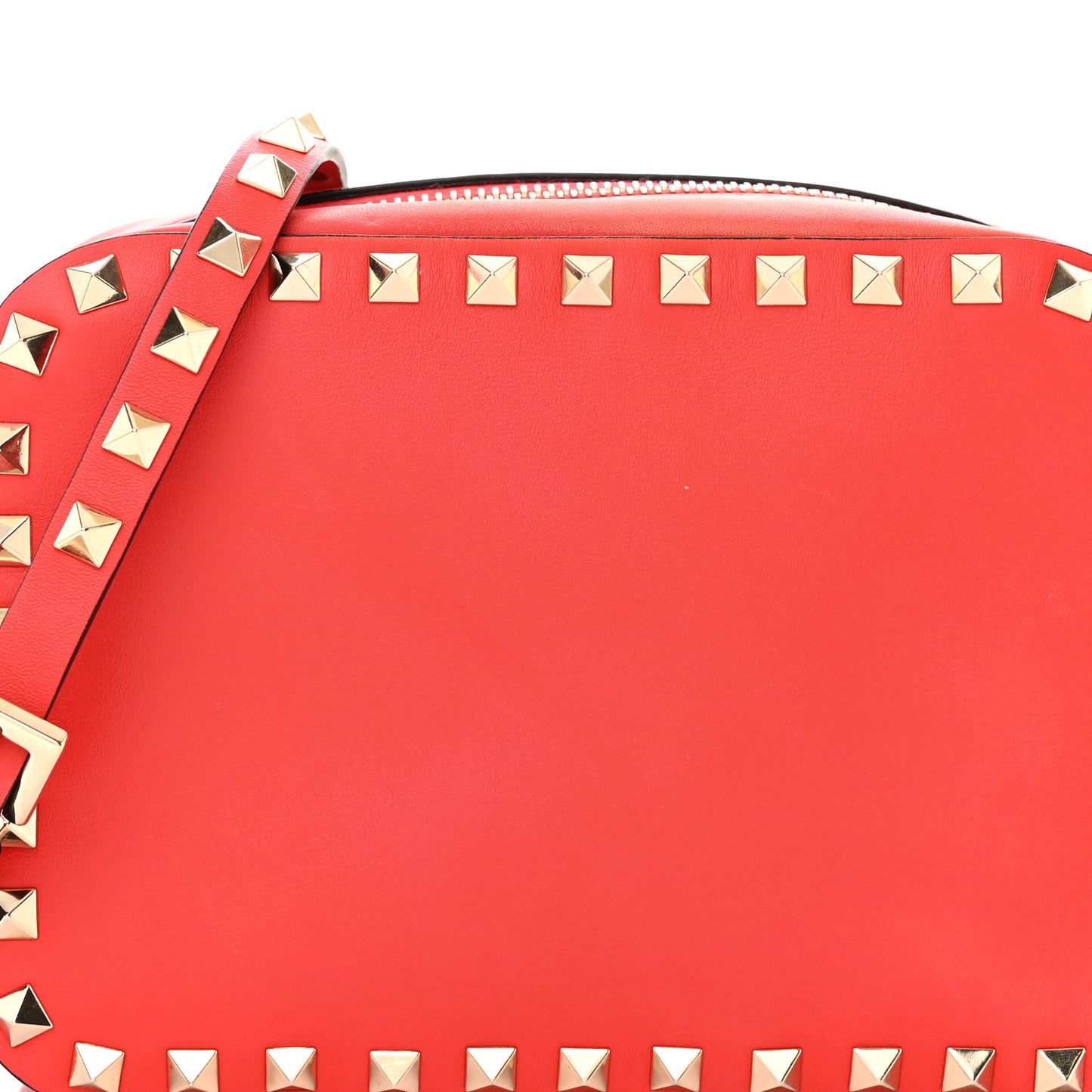 Calfskin Rockstud Camera Crossbody Bag Deep Orange