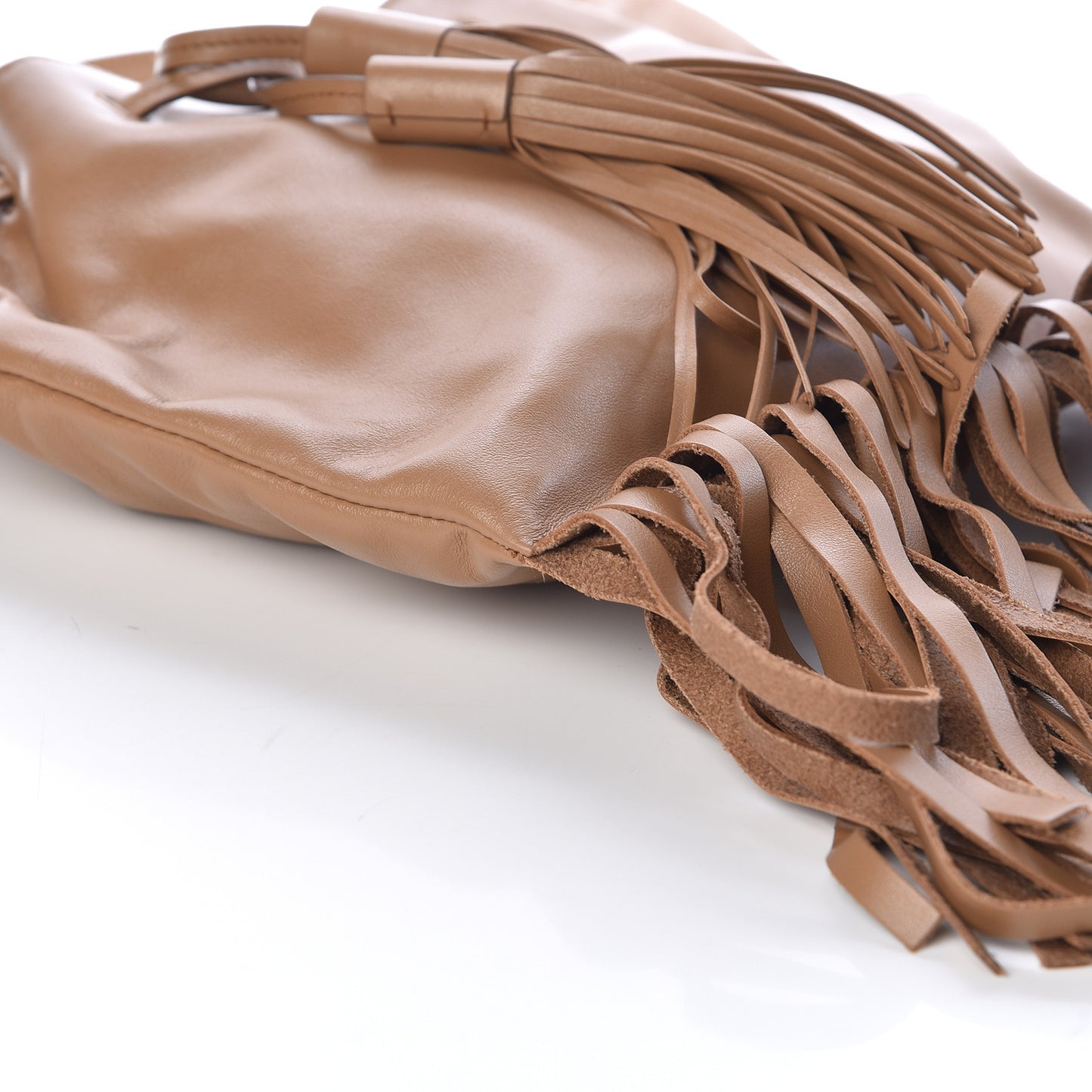 Soft Calf Drawstring Fringe Crossbody Tan