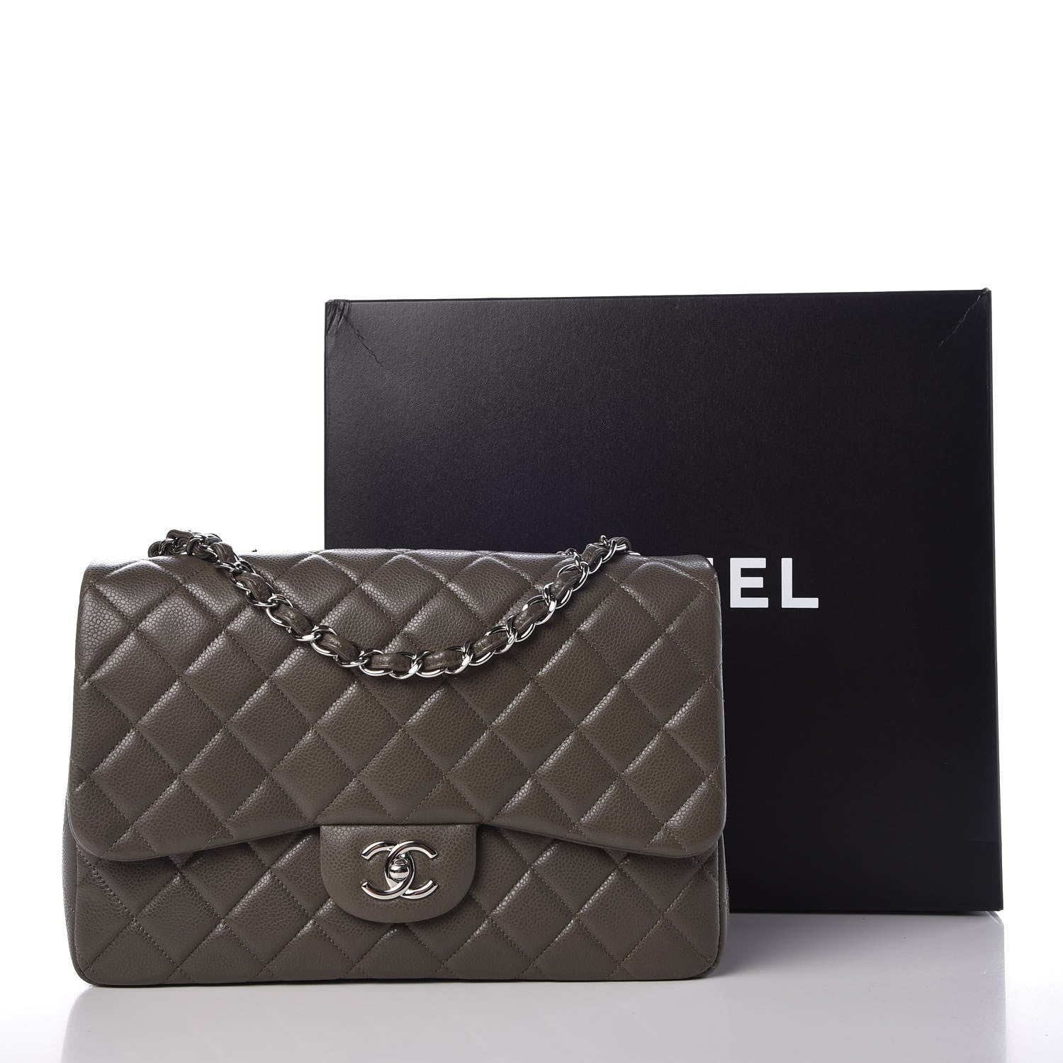 Chanel Caviar Quilted Jumbo Single Flap Grey 9 of 9