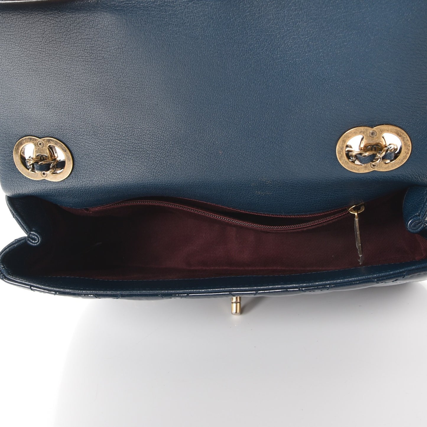 Patent Goatskin Quilted Medium CC Eyelet Flap Blue
