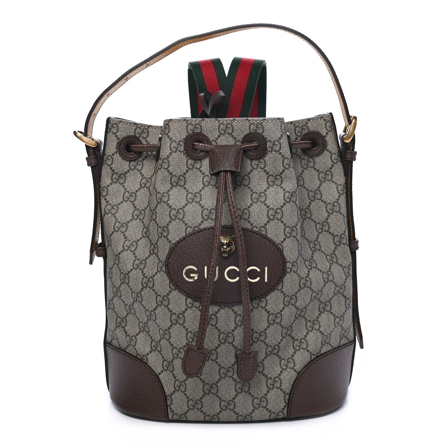 GG Supreme Monogram Neo Vintage Drawstring Bucket Backpack Beige New Acero Crop