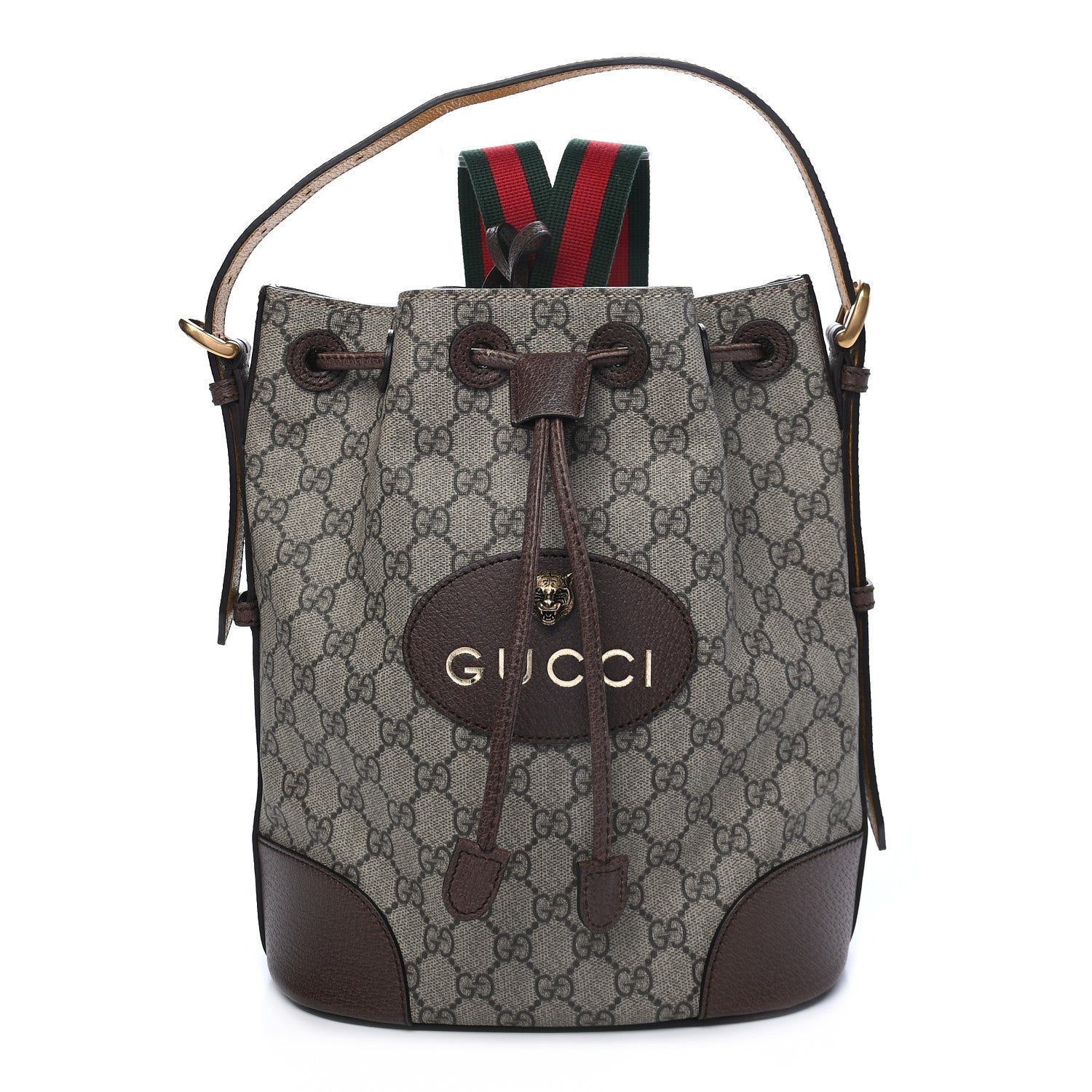 Gucci GG Supreme Monogram Neo Vintage Drawstring Bucket Backpack Beige New Acero Crop 1 of 9