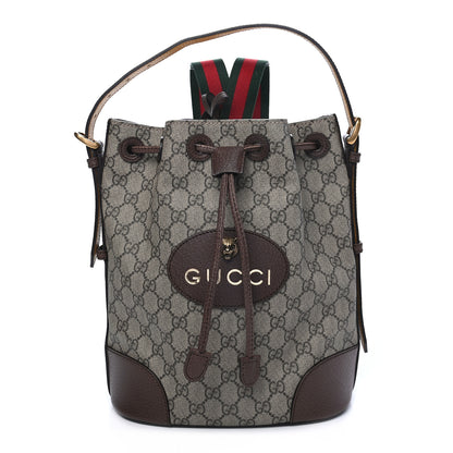 Gucci GG Supreme Monogram Neo Vintage Drawstring Bucket Backpack Beige New Acero Crop 1 of 9