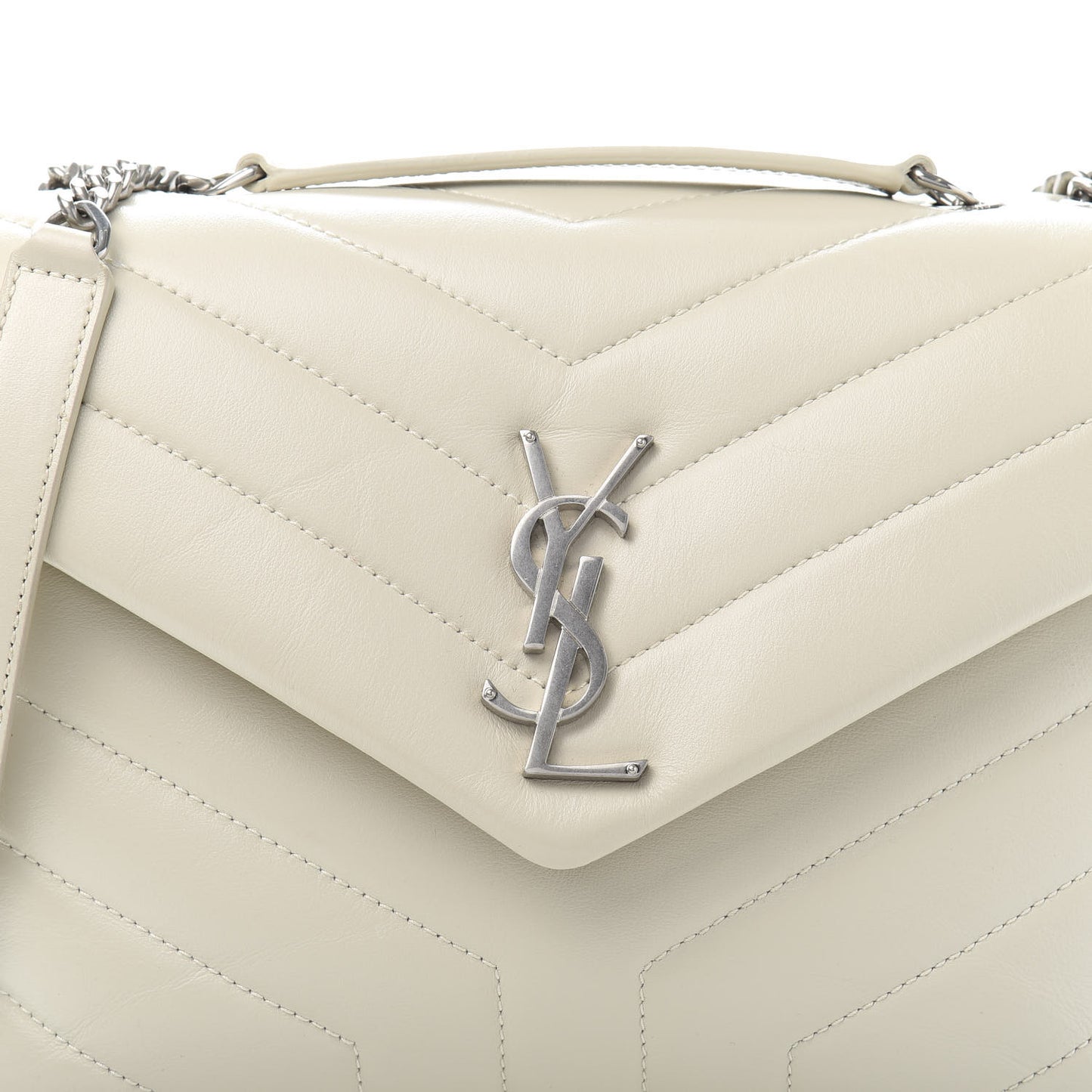 Calfskin Y Quilted Monogram Small Loulou Chain Satchel Ivory