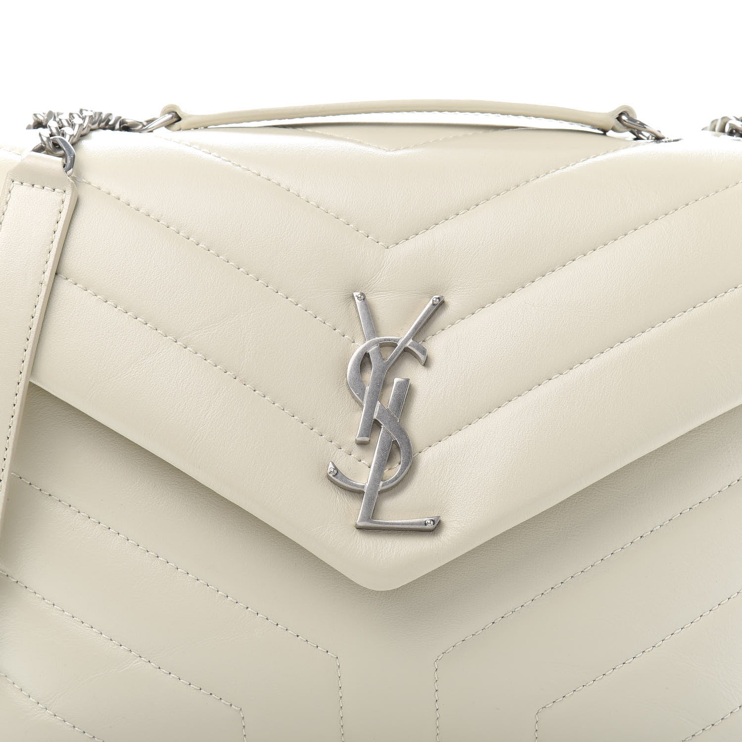 Saint Laurent Calfskin Y Quilted Monogram Small Loulou Chain Satchel Ivory 12 of 12