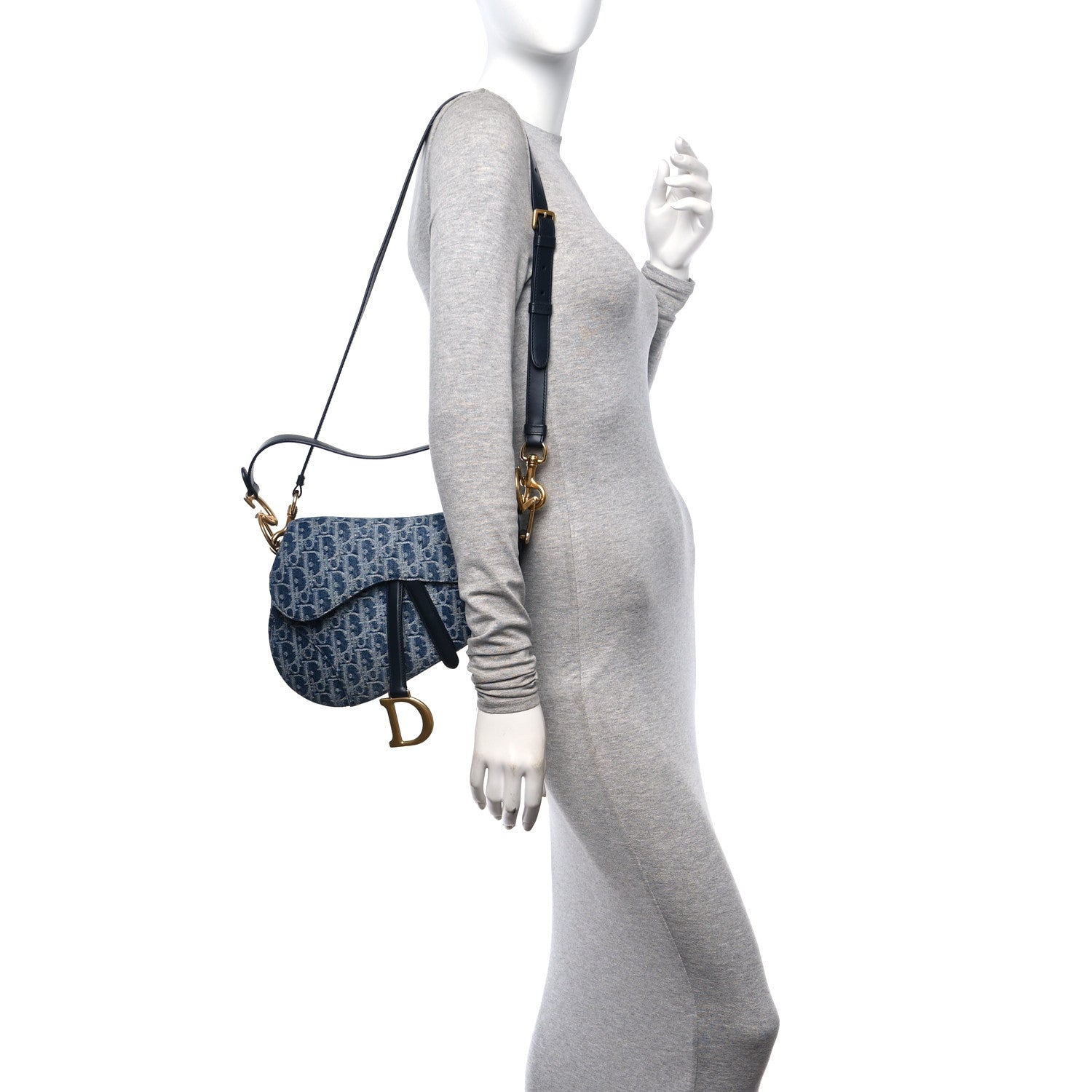 Christian Dior Denim Oblique Jacquard Saddle Bag With Strap Blue 2 of 11