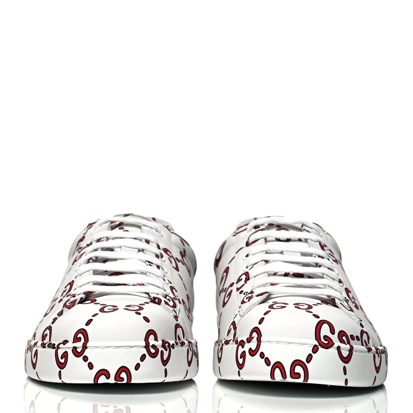 Calfskin GucciGhost Print Mens Ace Sneakers 10 White Hibiscus Red