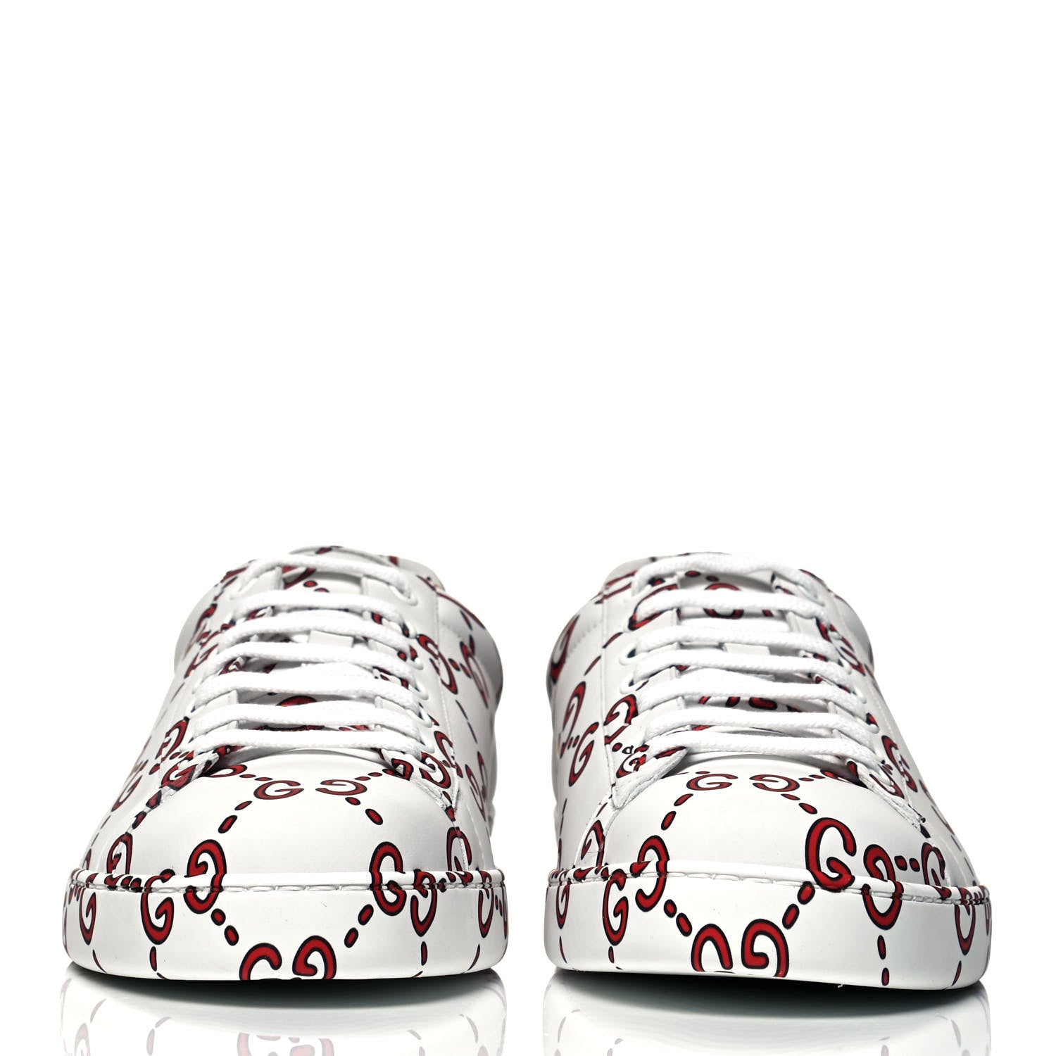 Gucci Calfskin GucciGhost Print Mens Ace Sneakers 10 White Hibiscus Red 2 of 10