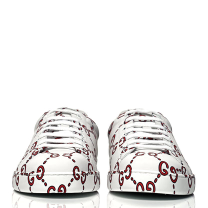 Gucci Calfskin GucciGhost Print Mens Ace Sneakers 10 White Hibiscus Red 2 of 10