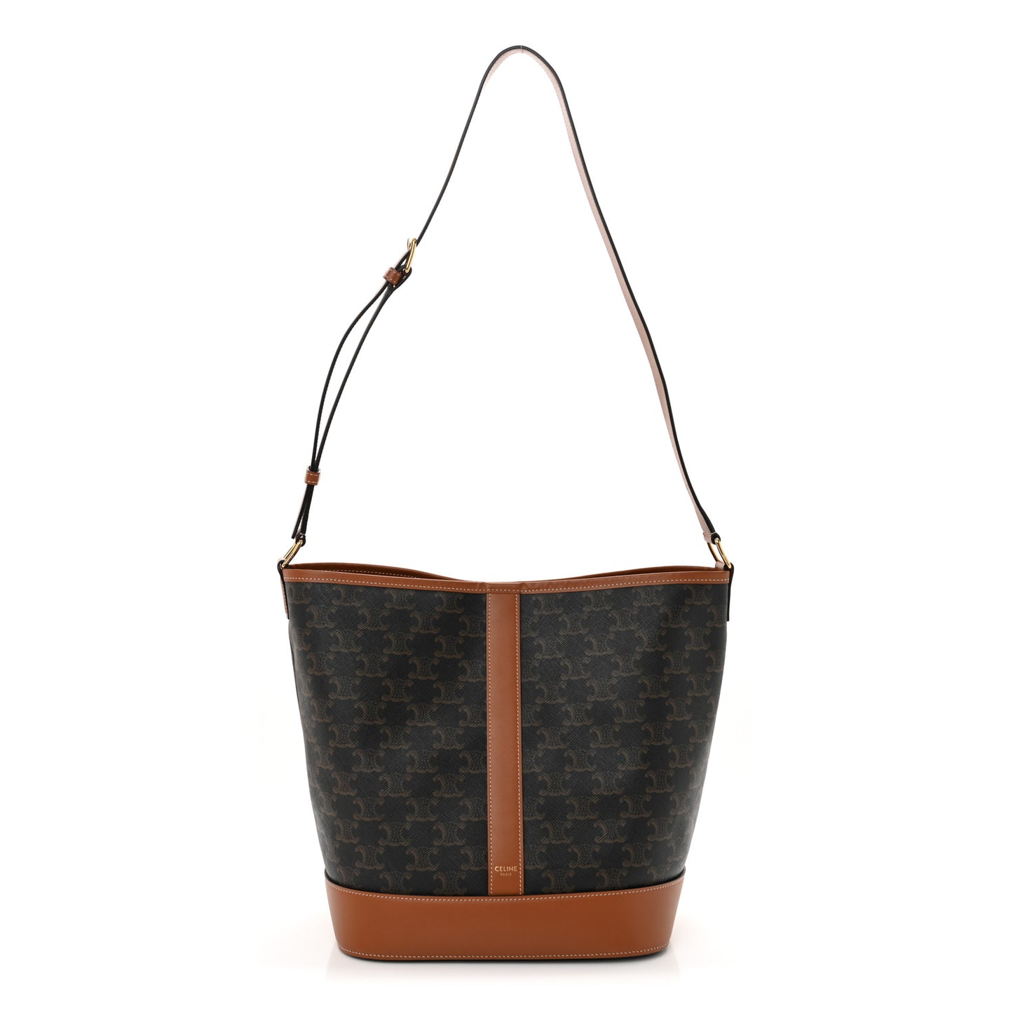 Triomphe Canvas Calfskin Medium Bucket Bag Tan