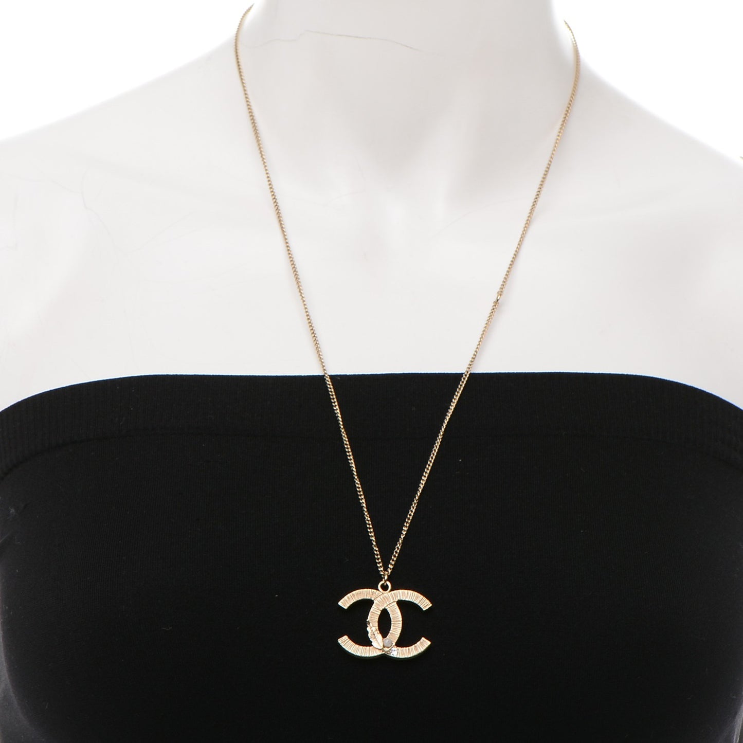 Pearl Crystal Leaf CC Necklace Gold