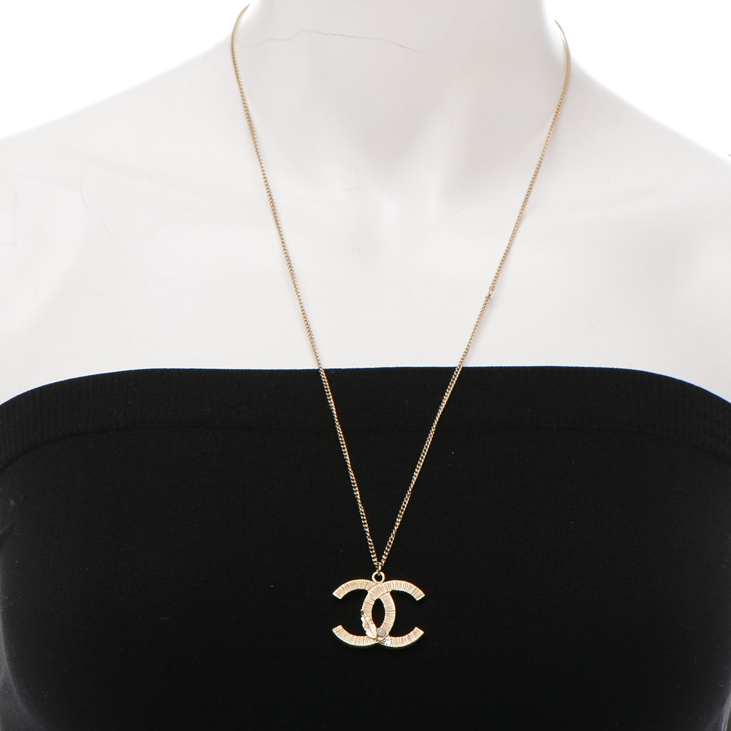 Chanel Pearl Crystal Leaf CC Necklace Gold 2 of 5