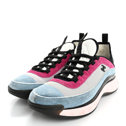 Chanel Fabric Suede CC Sneakers 41 Light Grey Light Blue Fuchsia 4 of 16