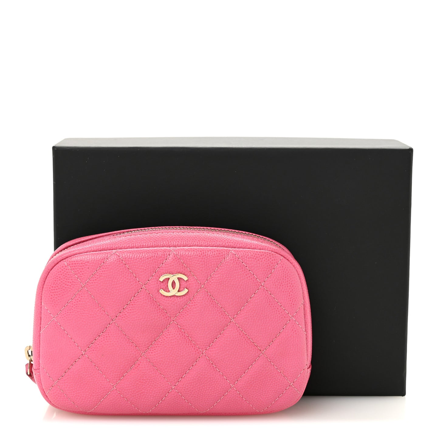 Caviar Quilted Small Curvy Pouch Cosmetic Case Pink