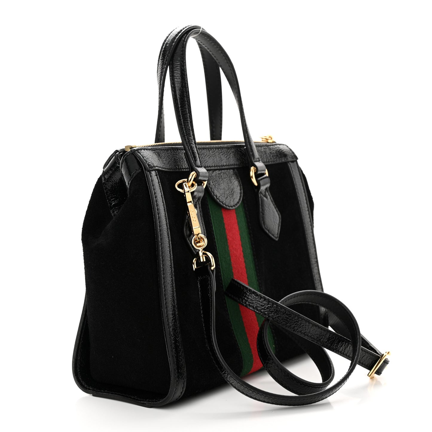 Suede Patent GG Web Small Ophidia Tote Bag Black