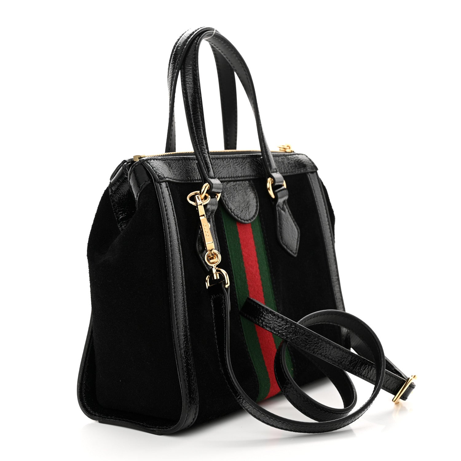 Gucci Suede Patent GG Web Small Ophidia Tote Bag Black 3 of 17