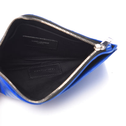 Saint Laurent Grain De Poudre Chevron Monogram Bill Pouch Neon Blue 5 of 7