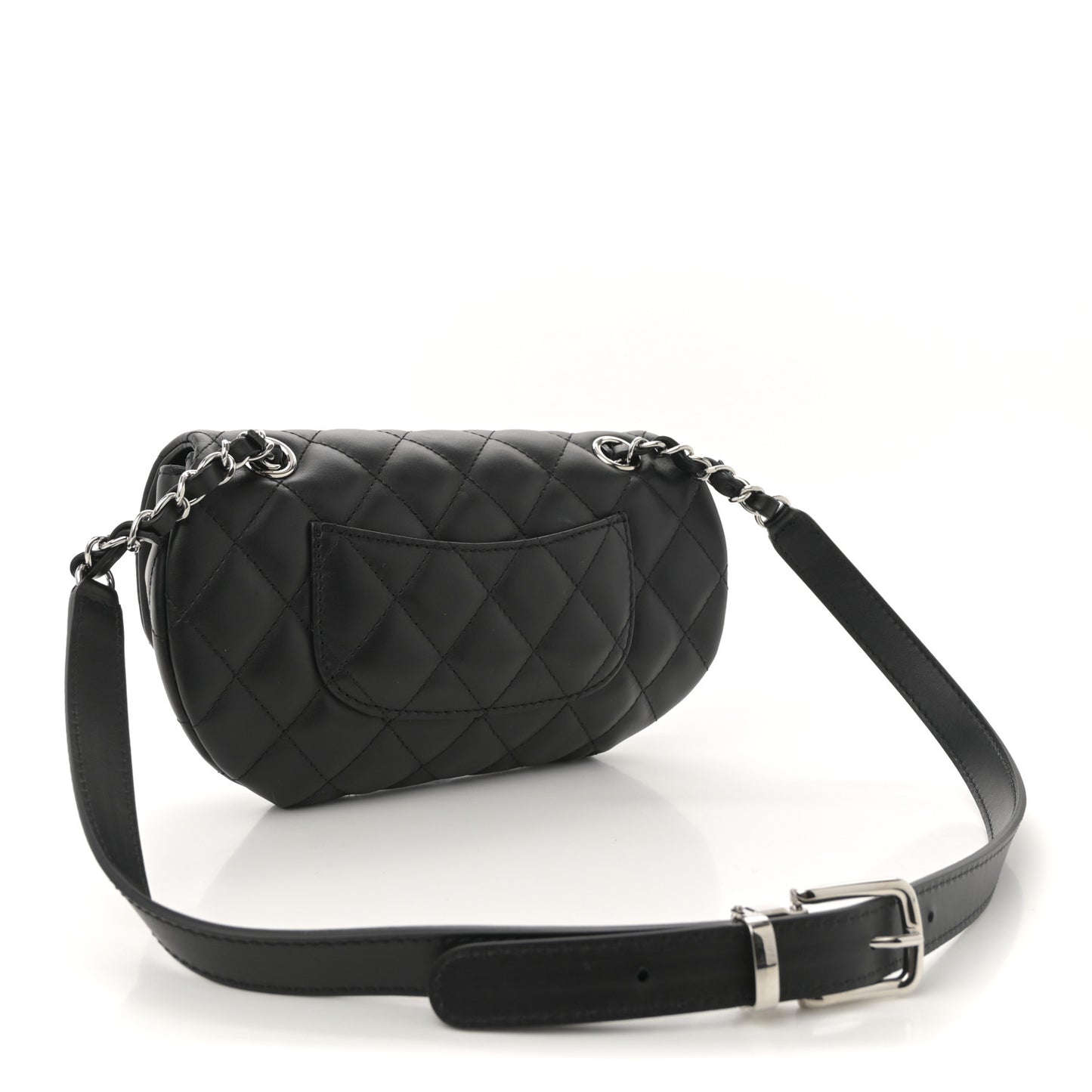 Calfskin Quilted CC Uniform Flap Belt Bag Black